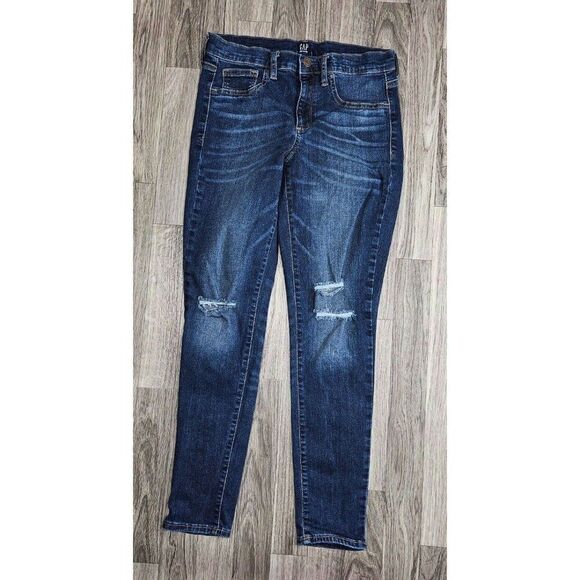 (3/$35) Gap Size 29 / 8 Regular Distressed Skinny Favorite Blue Jeans Jeggings - Picture 1 of 12